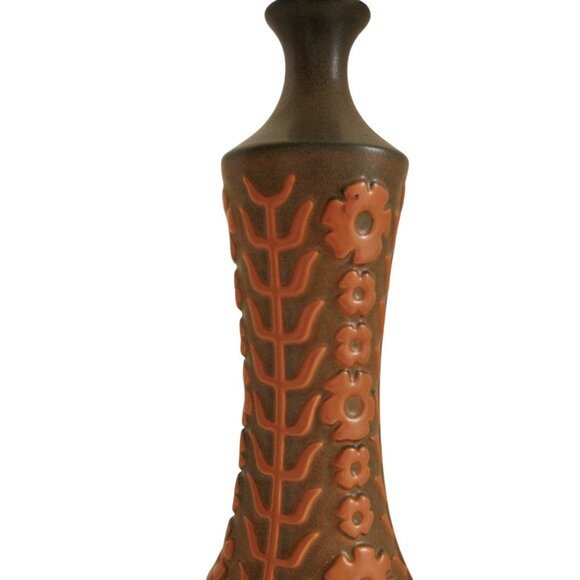 Vintage Hyalyn Mid Century Tall Vase Orange Floral Scandinavian Design Pottery - Picture 1 of 6